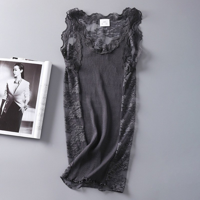 고급 실크 면 레이스 고탄력 펀칭 민소매나시 SH1370