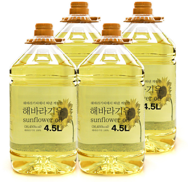 그대로푸드 해바라기유 18L 해바라기씨유100% 식용유 (4.5Lx4개), 4.5L, 4개