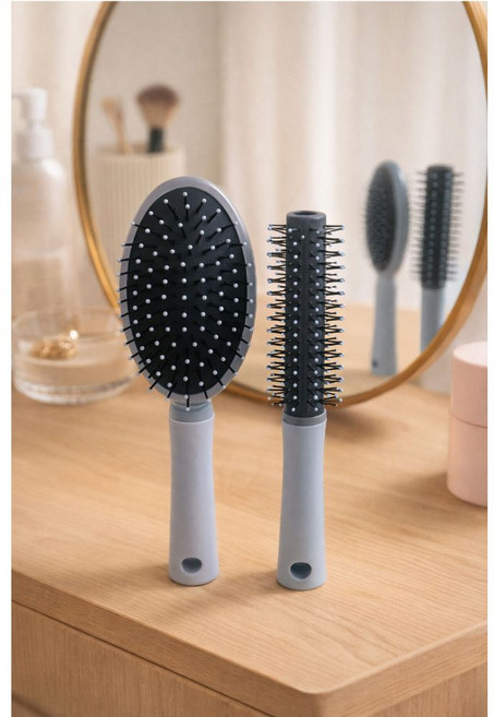 헤어 롤 패들 브러쉬 머리빗 2종, 1개, 그레이