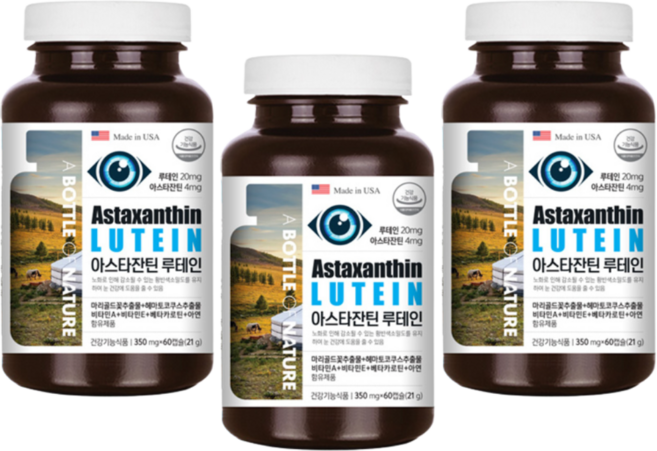 헤마토코쿠스 아스타잔틴 루테인 눈영양제 마리골드 꽃 추출물 눈건강 비타민A 베타카로틴 빌베리 비타민E 아연 눈 노화 기능식품, 60정, 3개