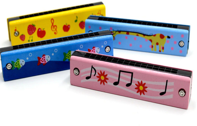 하모니카 어린이 나무 장난감 16홀 더블 행 악기, 딸기 GD14496, 딸기 GD14496