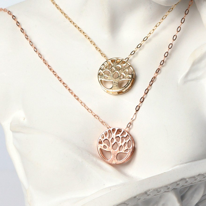 오로프 전체 14K 금 브랜치 나무 심플 모던 목걸이 펜던트 메달
