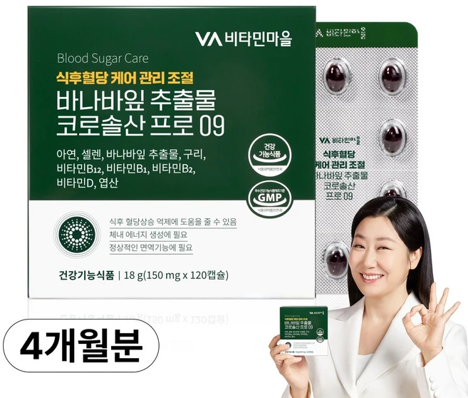 비타민마을 식후 혈당관리 바나바잎 추출물 코로솔산 프로 09, 120정, 1개 - 쿠팡