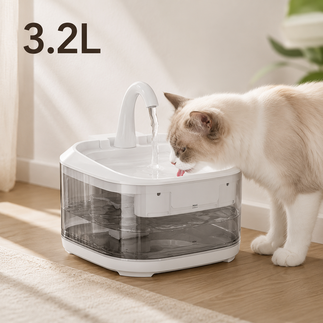 고양이 자동 급수기 3.2L 대용량 반려동물 정수기 저소음 순환 급수기, 화이트, 1개, FT500-02