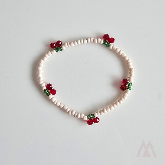 901M 체리 비즈 팔찌 은체인팔찌 실버실팔찌