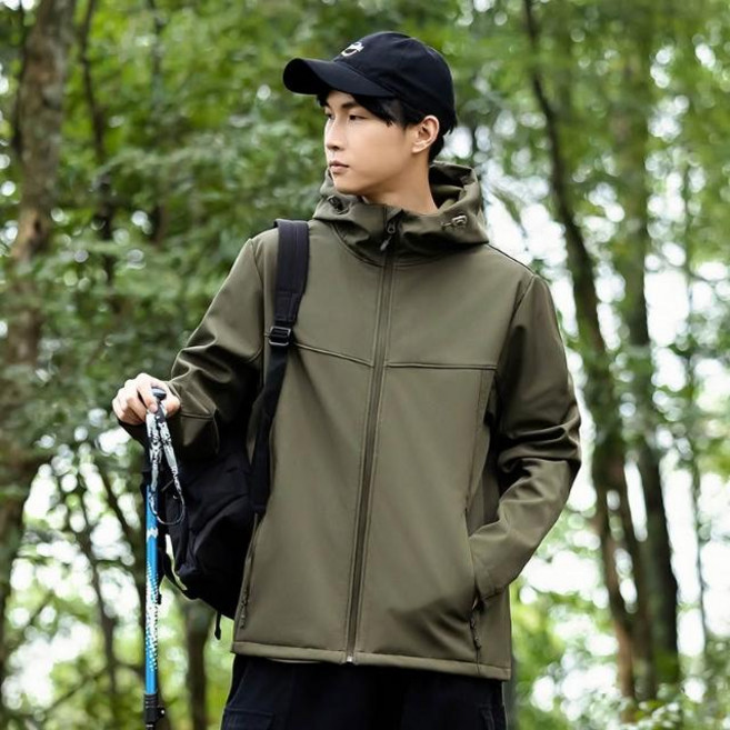 秋冬加絨保暖連帽軟殼外套 防風防水透氣登山夾克