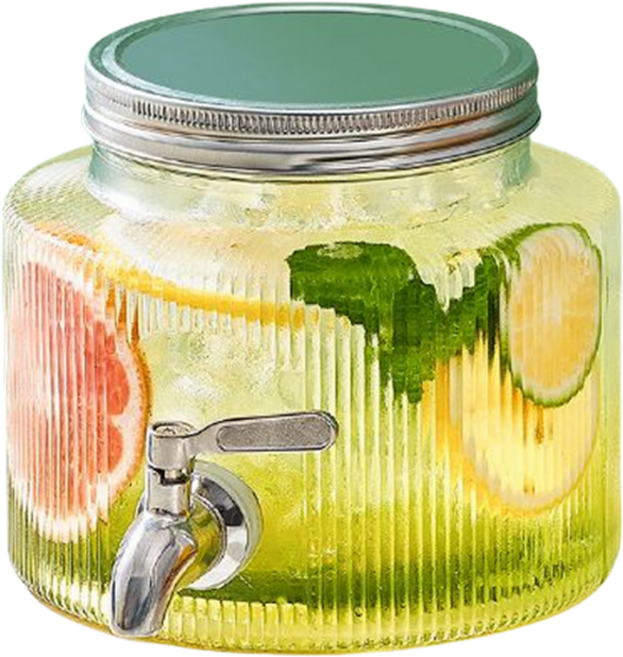 냉장고 투명 유리 수도꼭지물통 가정용 대용량 주스디스팬서 콜라통 담금주병, 2.8L, 스테인리스, 1개