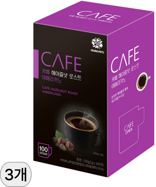 카페 헤이즐넛 로스트 아메리카노, 3개, 100개입, 1g