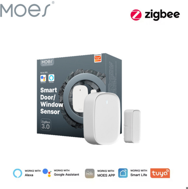 MOES Tuya ZigBee 스마트 창문 게이트 센서 감지기 스마트 홈 보안 경보 시스템 Alexa Google 홈용 라이프 앱, [01] 1 PC White