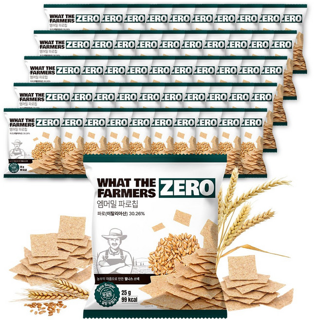 왓더파머스 제로 국내생산 건강한 저당 다이어트간식 엠머밀 파로칩, 25g, 50개