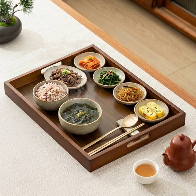 세일론 서빙과 플레이트가 가능한 대형 손잡이 우드 트레이, 1개, 월넛브라운