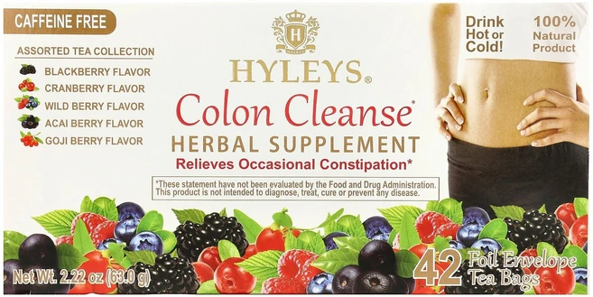 Hyleys Tea Colon Cleanse 어쏘티드 티 컬렉션 카페인 무함유 포일 포장 티백 42개 개당 1.5g(0.05oz) Tea (하일리스 티), 1.5g, 1 - 쿠팡