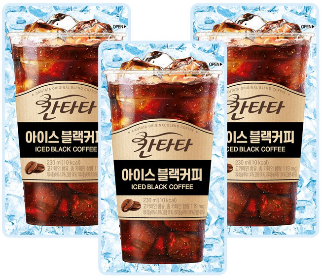 롯데칠성 칸타타 아이스블랙 파우치, 230ml, 20개