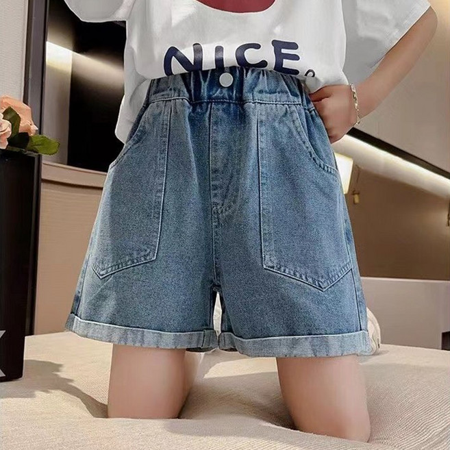 런느롤업데님반바지 초등 여아 통넓은 청 아동 반바지 여름 3부 주니어 데님 팬츠