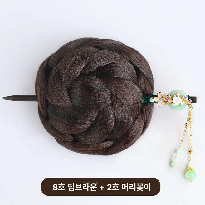 사극 쪽머리 가발 웨딩쵤영 왕비 한복 전통 비녀세트 가채 혼례, 8호 진갈색 2호, 1개