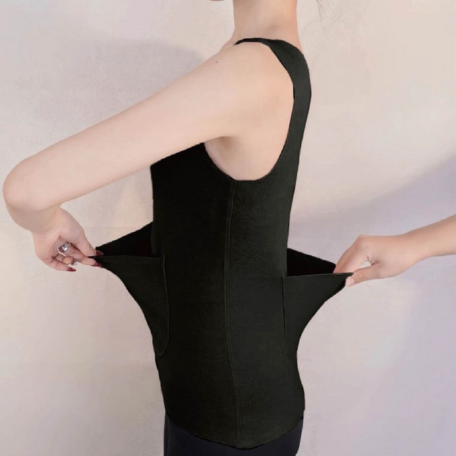 【Helena】發熱雙兜背心 口袋保暖內衣 德絨雙面磨毛修身顯瘦打底衫 暖宮護腰 背心女