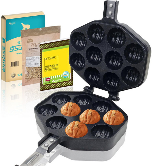 호두과자 만들기 팬 재료 세트 (가정용 호두과자틀+믹스+팥앙금+호두), 1개