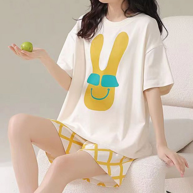 애플민트 여성 프린팅 홈웨어 오버핏 반팔 잠옷 세트