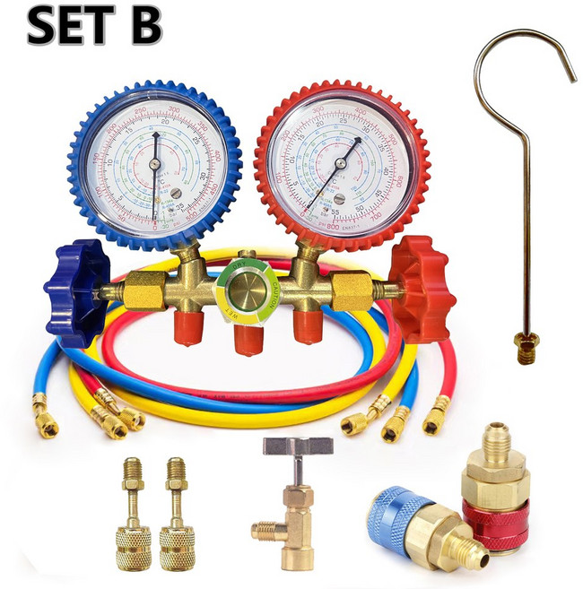 압력센서 냉동 게이지 HVAC 조정 R404A 충전 R134A 세트 가능 호스 어댑터 R22 매니폴드 R410A 커플러 가능한, Set B, 1개