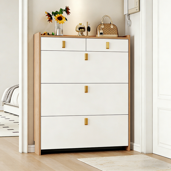 슬림형 현관 신발 정리장 서랍 수납장 아파트 현관 신발보관함, 3단, 노란색 + 흰색/800X170X1200mm/서랍 2개