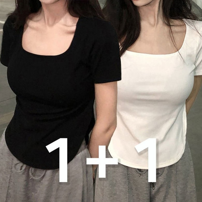 아이엠몽 여성 세트 스퀘어넥 반팔 티셔츠