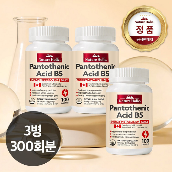 네이처홀릭 판토텐산 B5 3병 총 300캡슐, 100회분, 3개