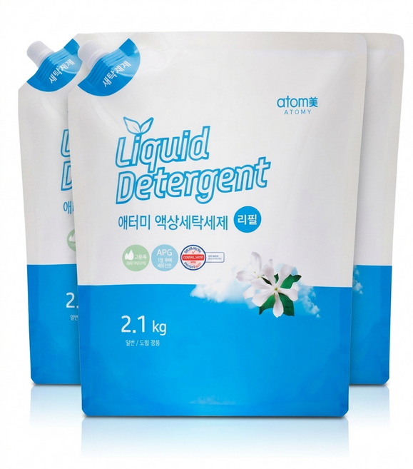 [대용량구성] 1+1+1 애터미 액상 세탁세제 리필 환경 절약 리필 세제, 2.1kg, 3세트