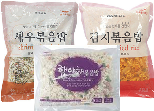 한우물 볶음밥 3종 4봉씩 1세트 12봉 햄야채 김치 새우 볶음밥, 300g, 12개