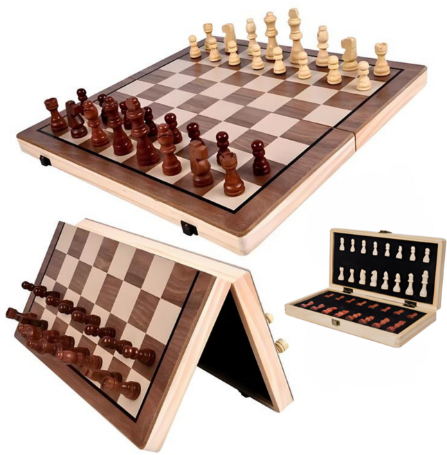 끌릭 원목 접이식 자석 체스, 1세트, 나무색