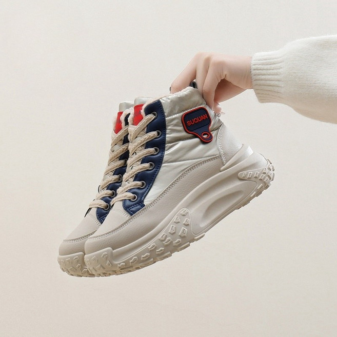 Trendigo 여성 하이탑 키높이 패딩 부츠 포근한 털 운동화 앵글 통굽 겨울 방한화