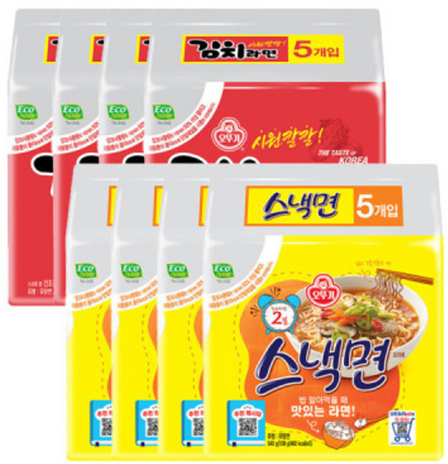 오뚜기 김치라면 20개+스낵면 20개
