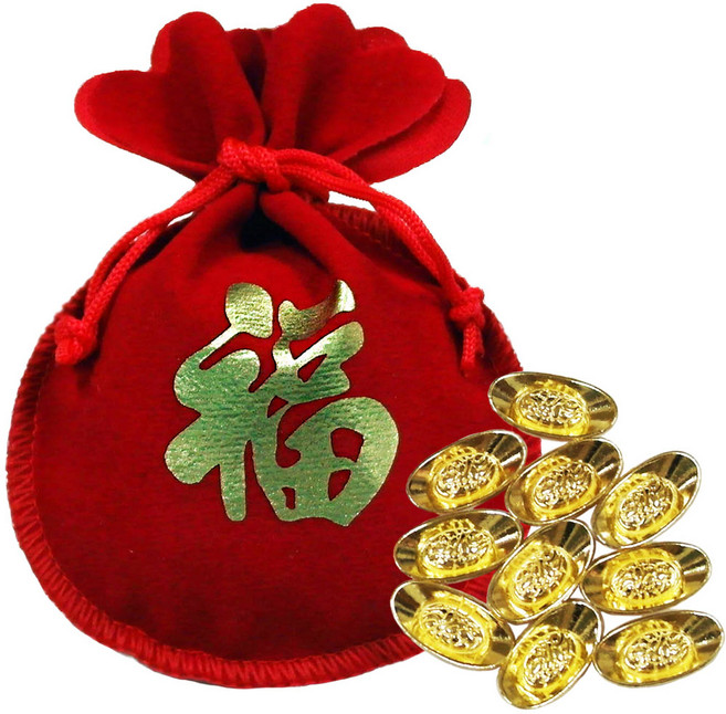 (주)파앤카코리아 전통 복주머니 금박복주머니+미니 금원보 10개