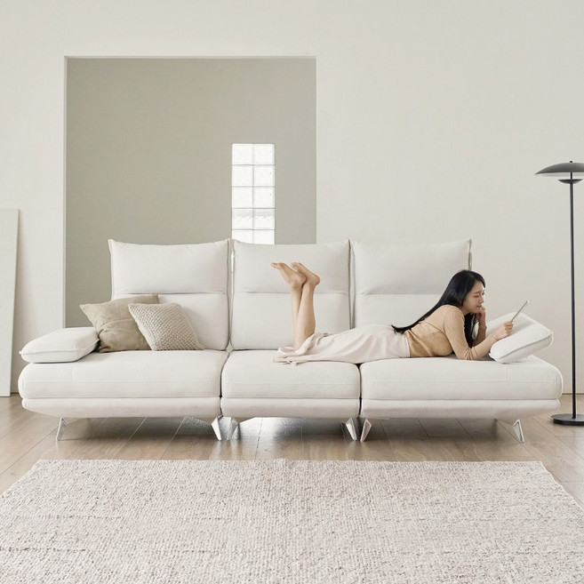 웰퍼니쳐 빅토리아 4인용 편안한 코모도 패브릭 무빙 스윙 넓은 3인 소파 아이보리, 빅토리아 4인용+스툴 추가