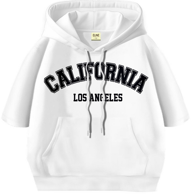 이라인 국산 반팔 오버핏 후드티 캘리포니아 빅사이즈(~2XL) 남녀공용 특양면