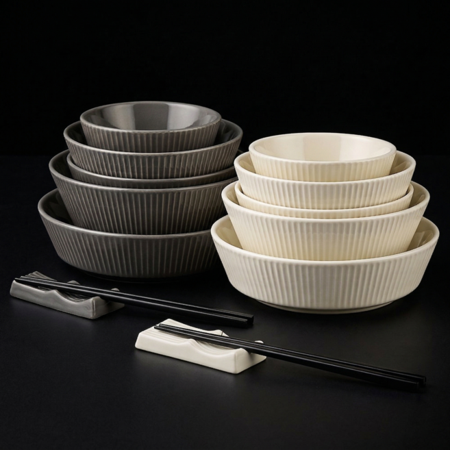 도자기 홈세트 2인용 14PCS 그릇 식기 접시 선물세트 화이트 블랙 모던 미니멀 심플 커플 자취용 가정용 신혼부부선물, 1개, 2인 도자기 세트 (14P), 크림화이트/다크그레이