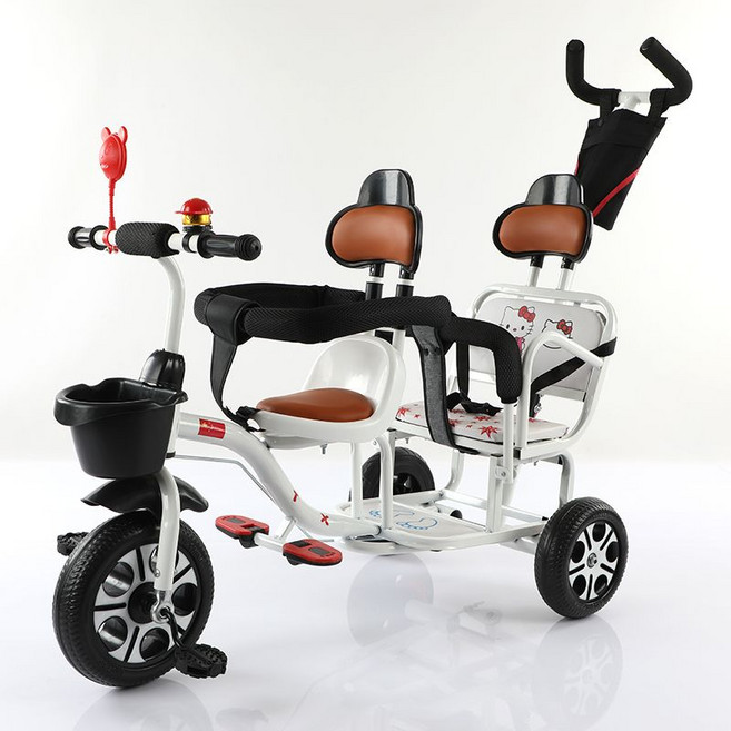 2인용 어린이 자전거 쌍둥이 형재 자매 세발자전거 연년생, 22 하얀색