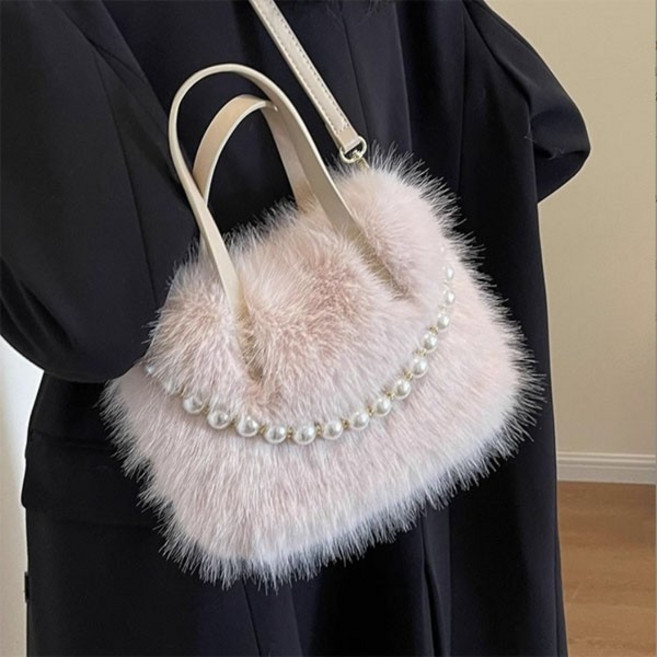 럭스 퍼 진주 크로스백 숄더백 가방 미니 털가방 겨울 가방 여성 여성용 여성 토트백 크리스마스