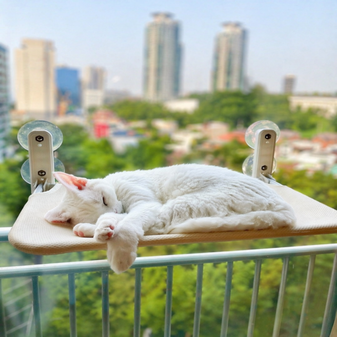 콩냥팥냥 완제품 고양이 창문 해먹 부착형 해먹, 1개, 아이보리