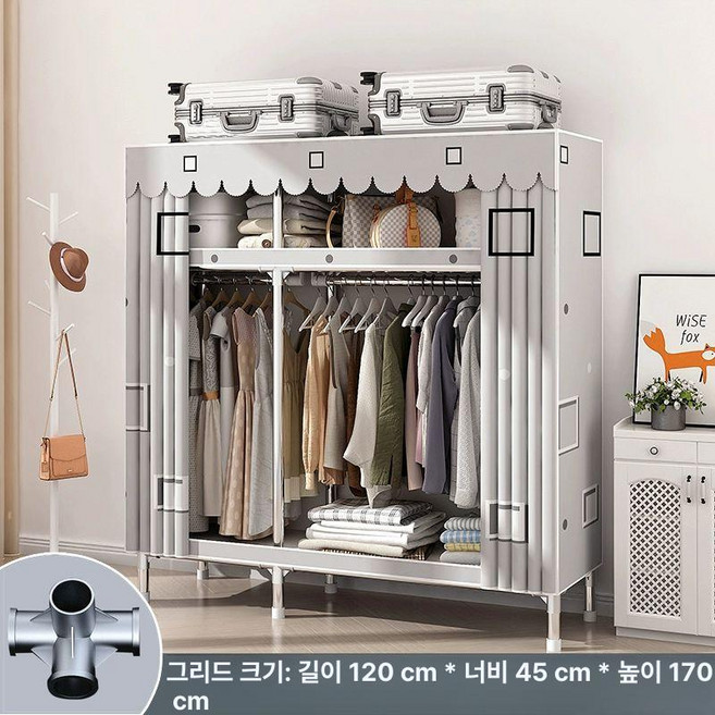 비닐 옷장 장롱 소장가 간이 자취 수납함 기숙사 원룸, 조립, 체크무늬 120cm
