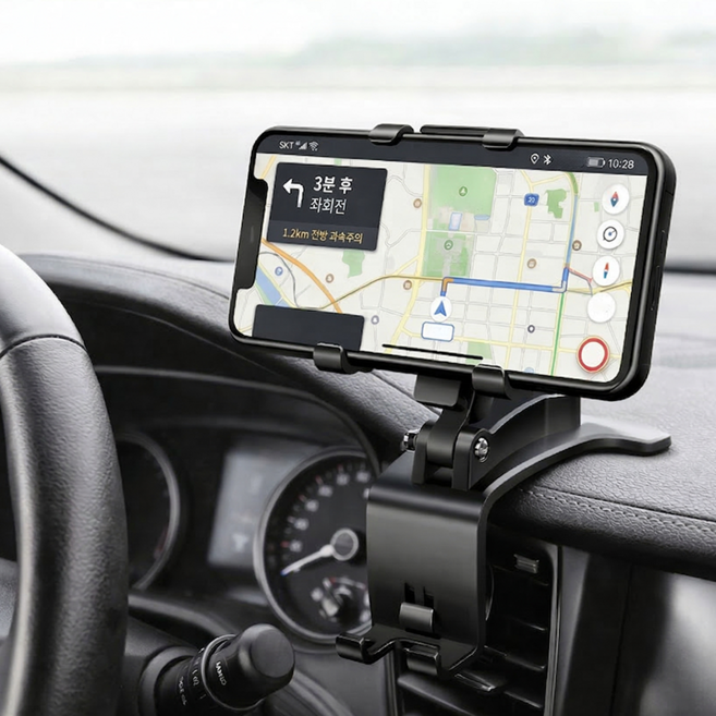 라이프엔라이크 차량용 스마트폰 거치대 집게형 대쉬보드 계기판 고정 휴대폰 거치대 각도조절, 블랙, 1개