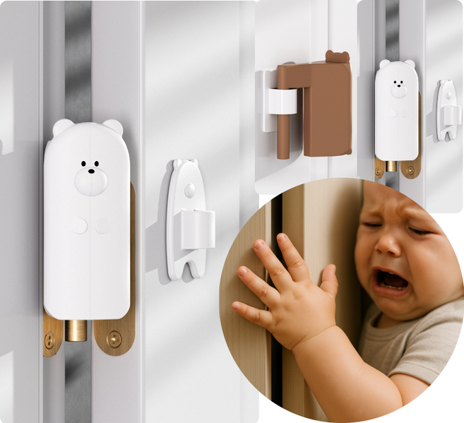 손끼임방지 곰돌이 캐릭터 실리콘 문닫힘방지 도어스토퍼 3개, 1세트, 화이트