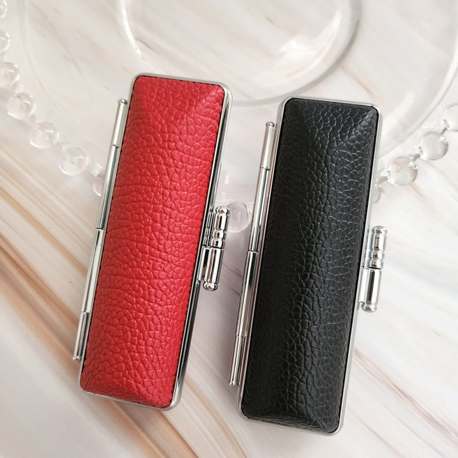 가죽 디자인 인주 포함 도장 스텐 케이스 인감 하드 파우치 보관함, 레드