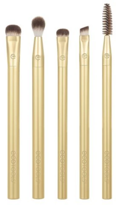 아이섀도 블러셔 파우더 제품용 에코툴즈 귀금속 치크 앤 아이 하이라이트 메이크업 브러시 키트 친환경 크루얼티 프리 페이스 재활용 알루미늄 크롬 4피스 세트, Gold Brightening Eye/ 5 Piece, 1개 - 쿠팡
