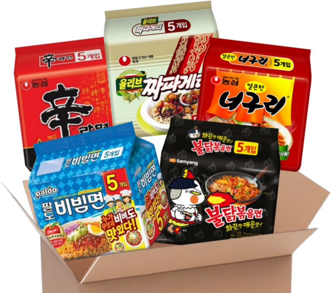 [맛슐랭] 멀티세트 신라면5+너구리5+짜파게티5+불닭볶음면5+팔도비빔면5, 1세트