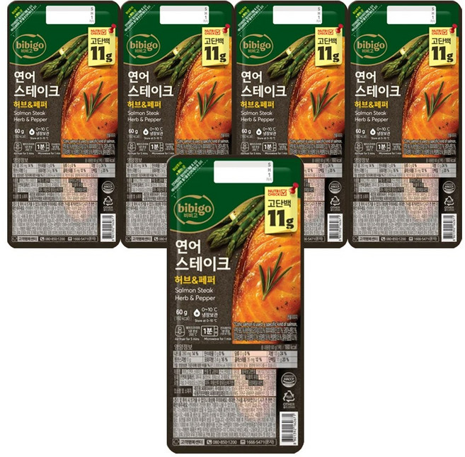 CJ 비비고 연어 스테이크, 60g, 5개