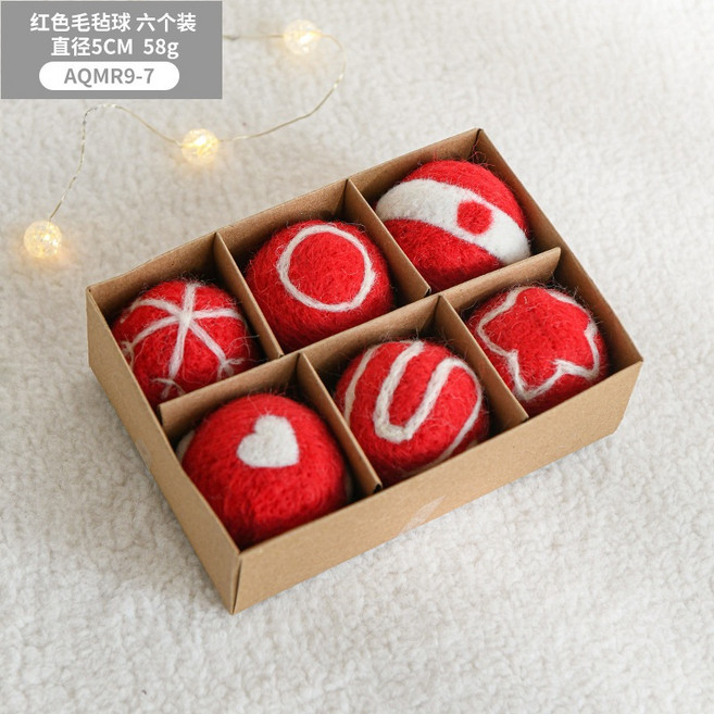 台灣24小時出貨 耶誕節聖誕樹氣氛掛飾 羊毛氈毛毛球聖誕球 6入, 1個, 紅色G款 6入