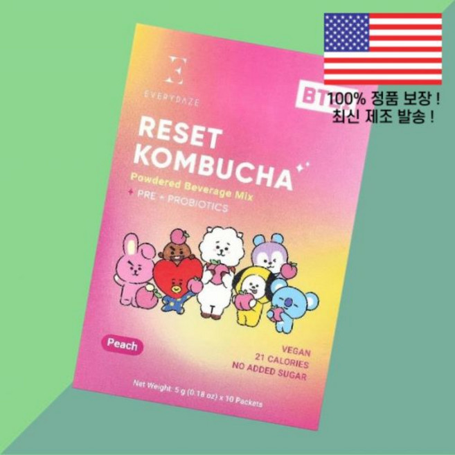 에브리데이즈 리셋 콤부차 파우더 가루 분말 드링크 믹스 복숭아 피치 10포 각 0.18온스 5g Everydaze Reset Kombucha Powdered Beverage M, 1개