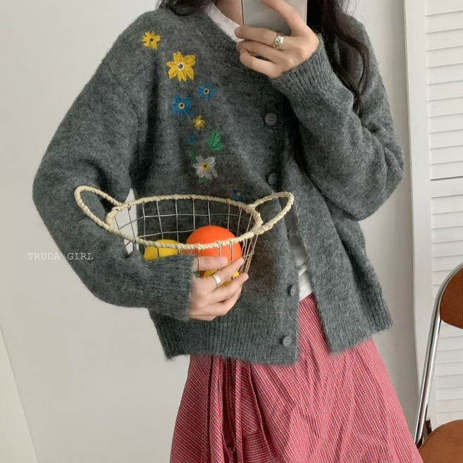 復古刺繡小花針織外套