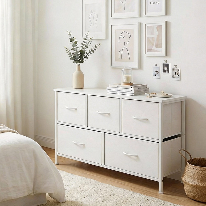 KOTTII 대용량 서랍장 거실 침실 옷정리수납, 5단, 화이트
