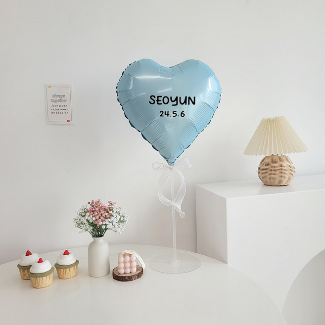 이벤트홀릭 레터링 하트 풍선 스탠드 세트 파티용품 자유문구 스티커, 1개, 04.파스텔블루 세트